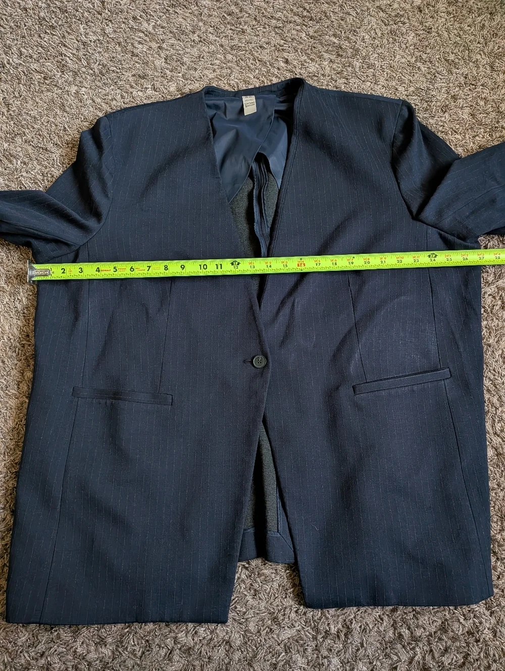 Spanx Navy Striped The Perfect Collarless 1-Button Blazer Jacket Women's 2X - Picture 6 of 9